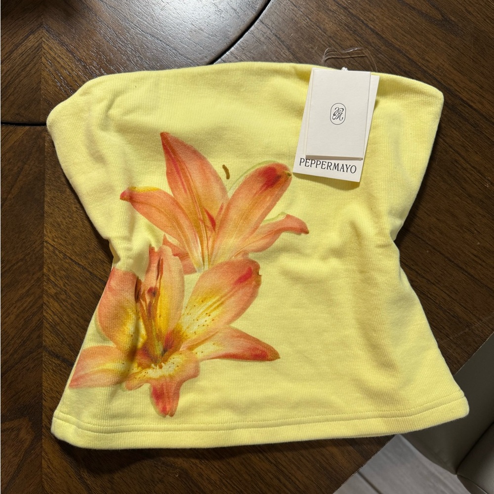 Peppermayo Yellow Strapless Top with Orange Floral Design - Picture 2 of 2
